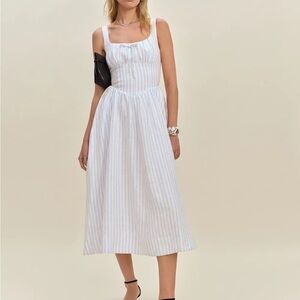 Reformation Blue and White Striped Midi Dress